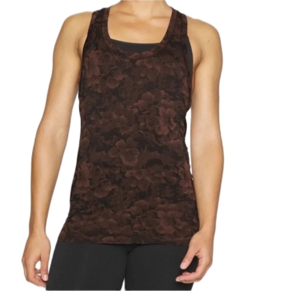 Like New: Athleta Momentum Floral Tank Top Seamless Racerback Brown Small - Picture 1 of 14